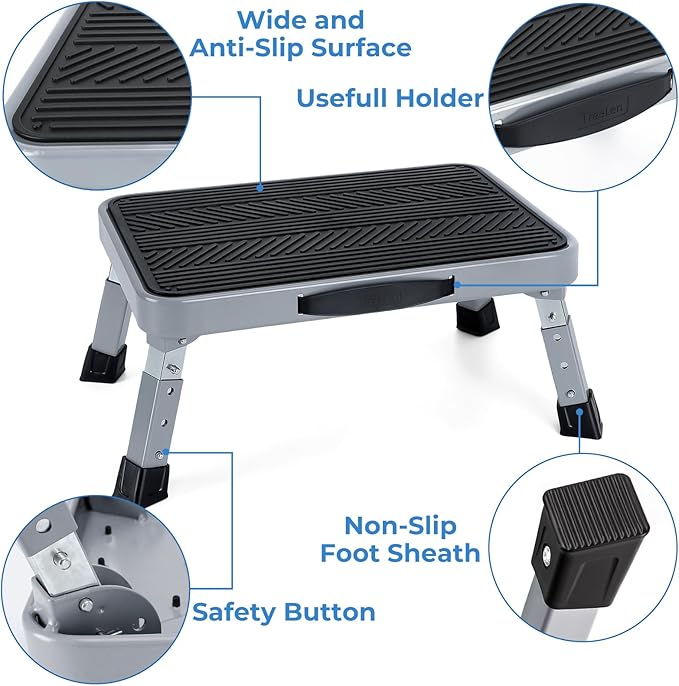 Height-Adjustable 7"- 9" Folding Step Stool with Non-Slip Platform 10" x 15" - Portable Step Ladder for Adults and Kids - Perfect for Office, Kitchen, Home - Sturdy - Supports up to 330 Lbs