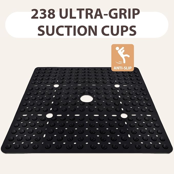 ZOESOE Square Shower Mat Non Slip: 27 x 27 Inches Large Shower Mats for Inside Shower, Soft TPE Shower Floor Mat with Suction Cups and Drain Holes, Machine Washable