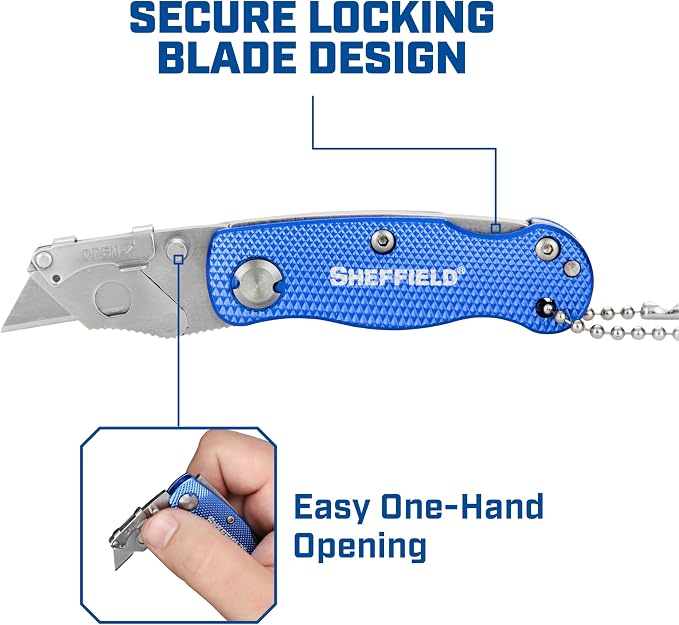 Sheffield Mini Box Cutter, Mini Utility Knife Aluminum Handle, Accepts Mini Utility Blades, Keychain Knife for Home, Office, Trades, and Warehouse