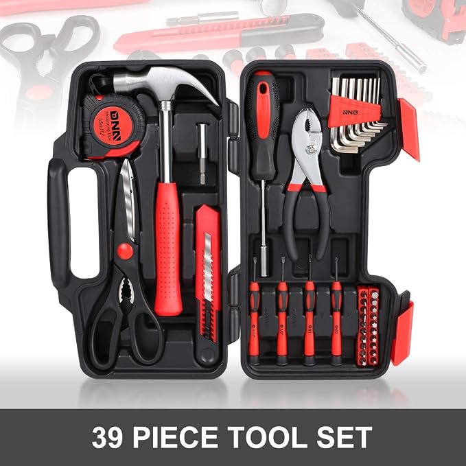 DNA MOTORING 39-Piece Portable Car Emergency Tool Kit, Home Repair Tool Kit, With Storage Box, Suitable For Home Diy, Car Repair, and Roadside Emergencies, Red, TOOLS-00006