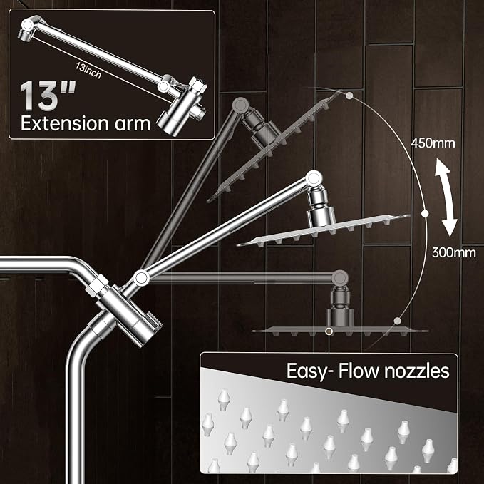 Veken All Metal Shower Head with Handheld, Luxurious Square Spa-like Double Rain Shower Heads,Power Wash Wand,Dual High Pressure Detachable 8" Small Rainfall Showerhead with Spray Combo,Chrome,Sliver