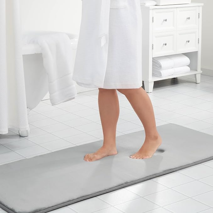 Memory Foam Bath Mat Non Slip Absorbent Super Cozy Velvet Bathroom Rug Carpet (60 inches X 24 inches, Silver)