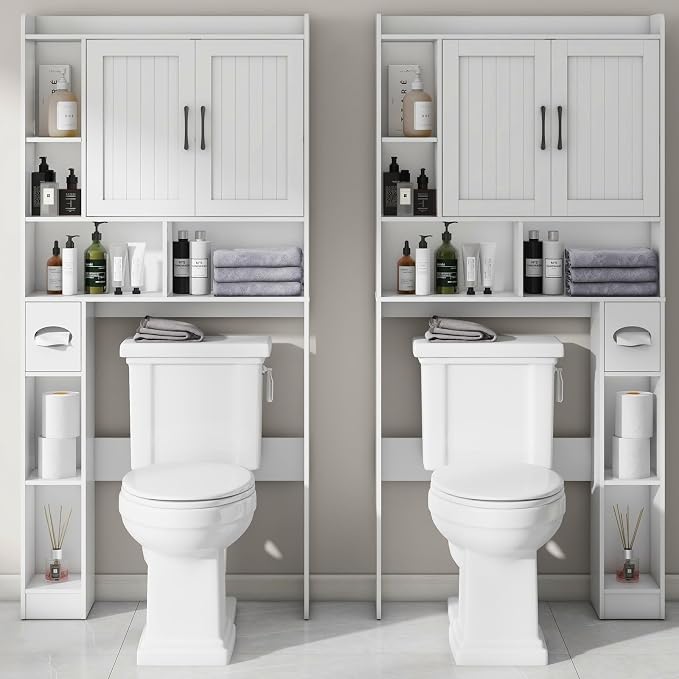Vabches Over The Toilet Storage Cabinet, Farmhouse Storage Cabinet Over Toilet with Barn Door，Home Space-Saving Toilet Rack, for Bathroom, Restroom, Laundry