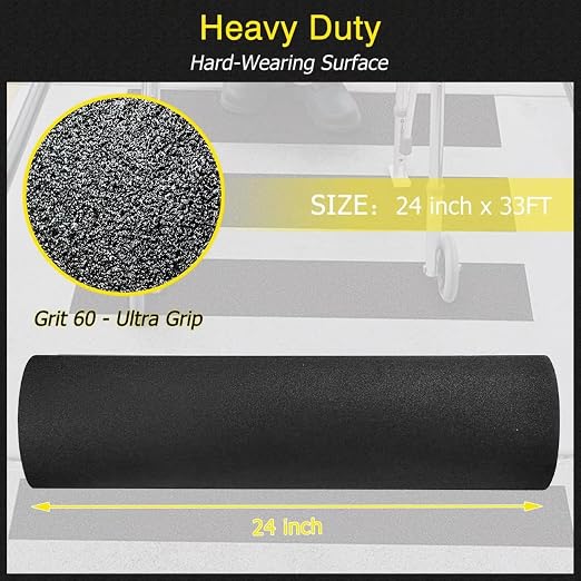 S&X Anti Slip Tape 24 Inch x 33 FT, Grit 60 Extra Wide Outdoor Stair Tread Grip Tape, Multi-Layer Coated Abrasive Surface, PET Backing, Waterproof Heavy Duty Durable