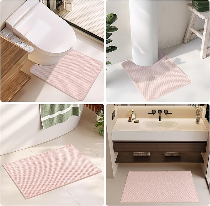TYUU Toilet Rug, Thin Toilet Rugs U Shaped Washable Non Slip Absorbent Quick Dry Low Pile Toilet Mat, Pink 20"x24" U Shape