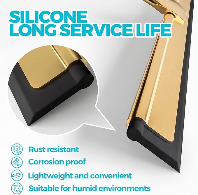 ALFLOD 2PACK 10-Inch Golden All-Purpose Shower Squeegee for Shower Doors, Bath Linen Sets, Tile Shower Walls, Bathroom, Window, Glass and Car Windshield, Mirrors and Kitchen-Stainless Steel