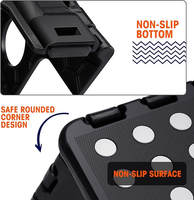 Korpai 18" Folding Step Stool for Adults and Kids Holds Up to 300 lbs,Non-Slip Folding Stools with Portable Handle, Compact Plastic Foldable Step Stool for Bathroom,Bedroom, Kitchen,Black,1PC