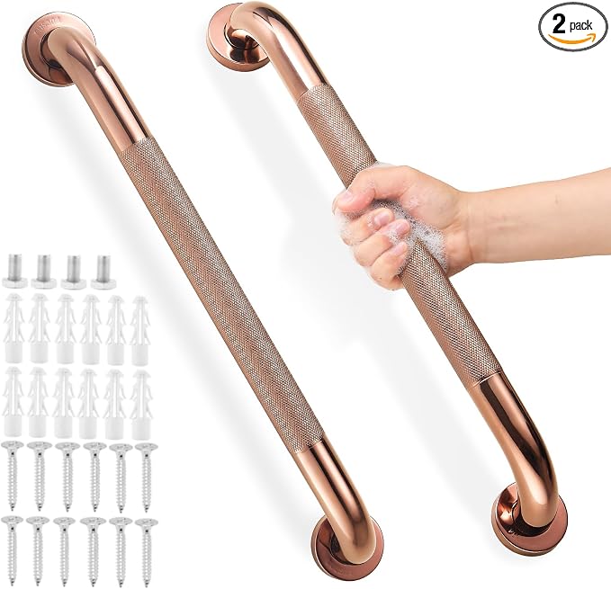 Grab Bars for Shower, Zynuhmo 2 Pack 20 Inch Anti Slip Safety Grab Bar 1.25" Diameter Stainless Steel Shower Handrails for Handicap Injury Pregnant Senior Assist Bath Shower Handles(Rose Gold)