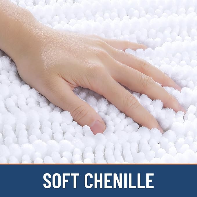 Smiry Bathroom Rugs Mat 47x20, Extra Soft Absorbent Chenille Bath Rugs, Non Slip Rubber Backing Machine Washable Quick Dry Bath Mats for Bathroom Floor, Tub, Shower, Home Decor Accessories, White