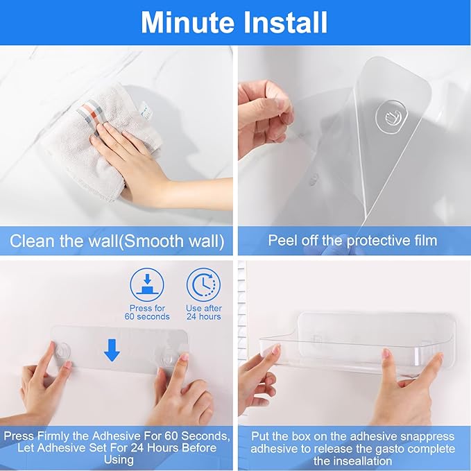 Diesisa 2pc Acrylic Wall Mount Organizer, Adhesive Shelf, Bathroom Shelves for Wall, Self Adhesive Organizer, Shower Caddies, No Drilling Hang Wall,with 3pack Tapes, for Bathroom, Kitchen, Living Room