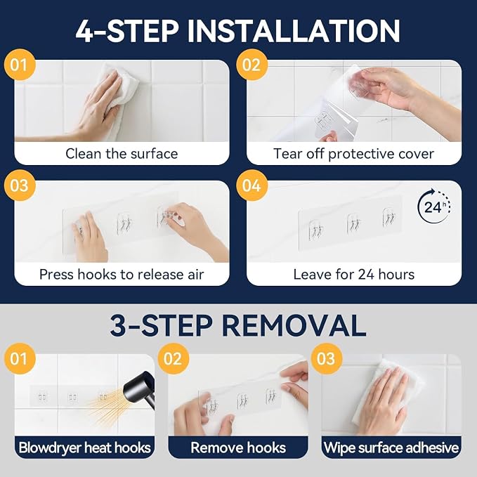 YASONIC 14-Pack Shower Caddy Adhesive Replacement - Transparent Shower Adhesive Strips, No Drilling Hooks for Bath Storage Shelves, Kitchen Racks, Basket & Soap Holder