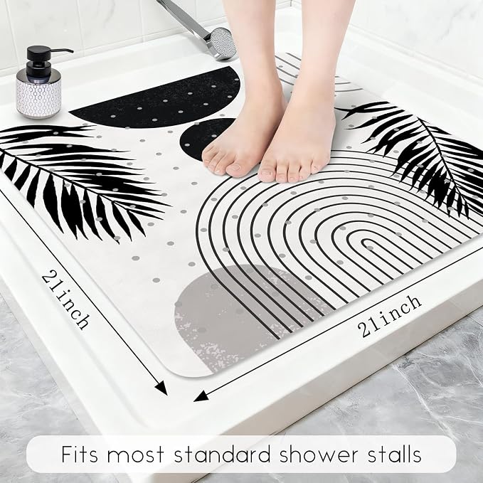 Bathtub Mat Non Slip, Bohemia Square Bath tub Mat Shower Floor Mat with Suction Cups for Adults Kids Elderly 21 X 21 Inch