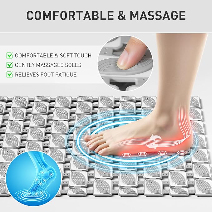 XIYUNTE Shower Mat Non Slip Bathtub Mat - 36 x 16Inches Soft Rubber Bath Mat for Tub Non Slip Bath Mat with Suction Cups and Drain Holes, Easy to Clean, Easy to Cut, Eco-Friendly, Grey