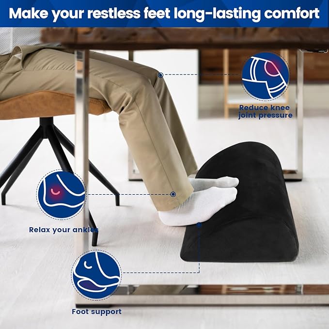 CloudBliss Foot Rest for Under Desk at Work,Office Desk Accessories with Soft Foam and Washable Removable Cover, Foot Stool for Office, Car, Home to Foot Support and Relax Ankles, Black, Long