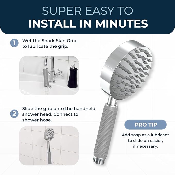 HammerHead Showers® Shark Skin Grip Compatible for HammerHead Showers 1-Spray Handheld Shower Head – Slip-Free Grip for Handheld Shower Head for Elderly or Kids – Handshower Silicone Grip