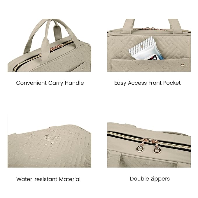 BAGSMART Toiletry Bag Travel Bag with Hanging Hook, Water-resistant Makeup Cosmetic Bag Travel Organizer for Accessories, Shampoo, Full-size Container, Toiletries (Camel, Large)