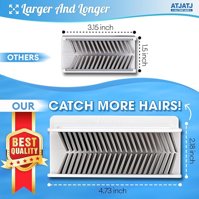 Large Shower Hair Catcher Wall, White Hair Drain Catcher with Silicone Bristle, Bathroom Tub Hair Catcher Drain Protector, Hair Collector for Shower, Shower Hair Trapper, Hair Grabber for Drain