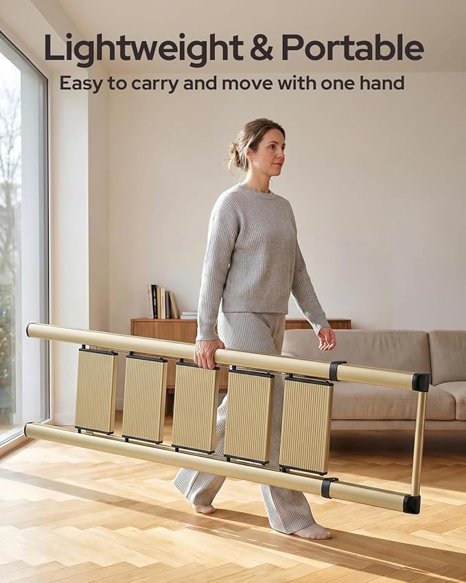 5 Step Ladder for 10 Feet High Ceiling, Lightweight Aluminum Folding Step Stool with Convenient Handgrip, Stepladders with Anti-Slip and Wide Pedal for Home Use Space Saving - Gold