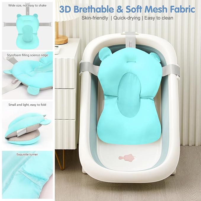Colorlife Baby Bath Seat Support Net Infant Bathing Seat Support Mat, Comfortable Adjustable Non-Slip Three-Pointed Baby Shower Net Bathtub Sit Up Mesh for Newborn 0-12 Months-Blue(No Bathtub)