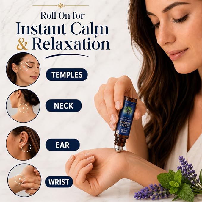 Soothe & Calm Essential Oil Roll On – Frankincense & Lavender Essential Oil Roller – Stress Relief Oil Roll On – 100% Pure Aromatherapy Calming Oils for Anxiety, Migraine & Sleep – 10ml TRUÉ PURSUÉ