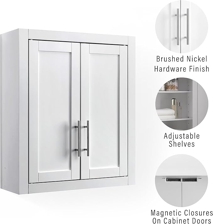 Crosley Furniture Savannah Wall Mounted Bathroom Storage Medicine Cabinet with Shelves, White