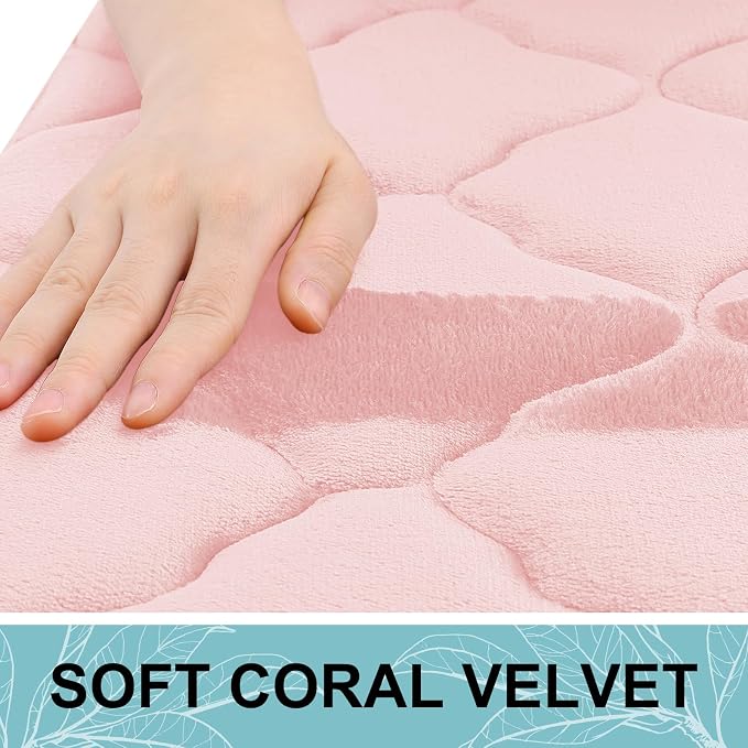 OLANLY Memory Foam Bath Mat Rug 47x32, Ultra Soft and Absorbent Bathroom Rugs, Non-Slip, Comfortable, Machine Washable Bath Carpet for Bathroom Floor, Tub, Shower and Home Decor Accessories, Pink