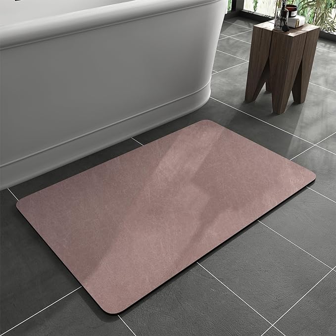 MontVoo -Bath Mat Rug-Rubber Backing Non Slip Quick Dry Absorbent Thin Bathroom Rugs Fit Under Door-Faux Suede Surface Bathroom Floor Mats-Shower Rug for in Front of Bathtub Shower Dusty Rose 16"x24"