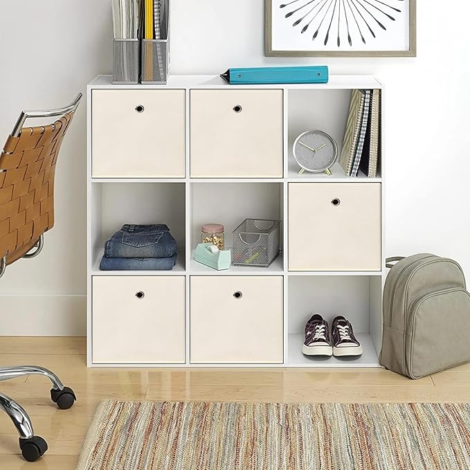 13x13x13 storage cube bins,collapsible fabric storage cubes Decorative storage basket,13 inch Record cube storage box for shelves,shelf,drawer,bathroom organizer,Set of 3 (Creamy-White）