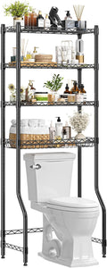 Simple Trending 4 Tier Over The Toilet Storage Rack, Bathroom Organizers and Storage Over Toilet with Adjustable Shelf and Basket, (Black)