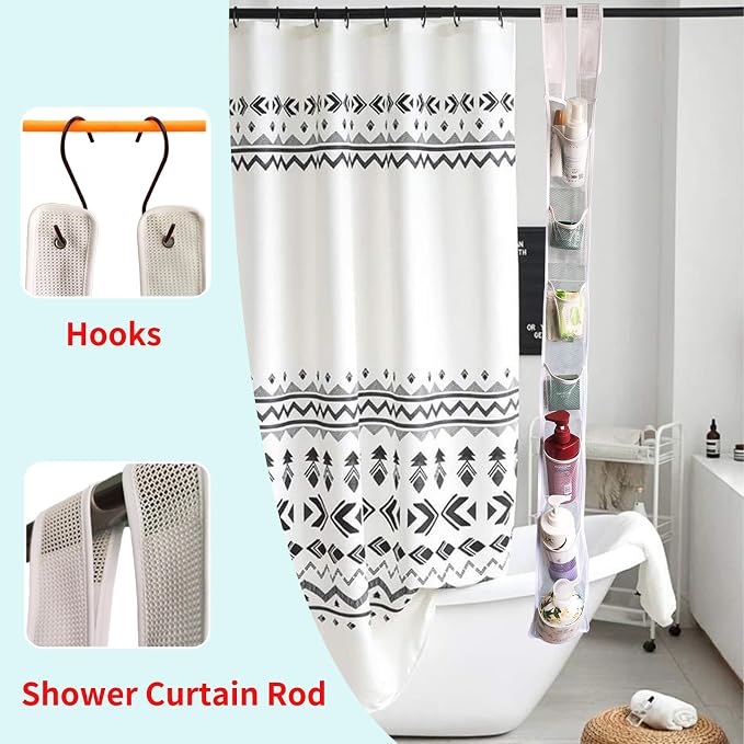 Mesh Shower Caddy Hanging, 7 Pocket Organizer, Premium Polyester, Foldable, Lightweight, Portable, White-1Pack