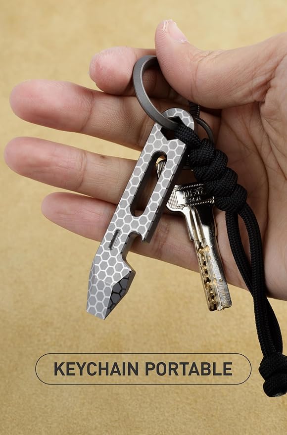 KEEPO LINK Titanium EDC Pry Bar Multitool, 4-in-1 Keychain Prybar Tool with Bottle Opener, Hex Wrench & 5cm Ruler, Ultra-Light Pocket Pry Tool for Everyday Carry & Outdoor, OLT03 (Damascus Purple)