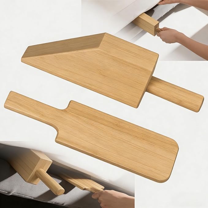 Mattress Lifter & Sheet Tucker Tool Set, Mattress Wedge Elevator, Bed Sheet Tucking Paddle, Used for Lifts & Holds The Mattress, Tucks Sheets, Removes Sheets, Alleviating Back Pain (Bamboo Wood)