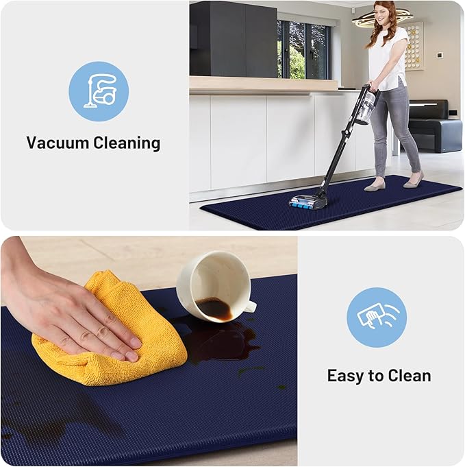 StepLively Kitchen Mat, 2 PCS Kitchen Rugs, Cushioned Kitchen Mats for Floor, Anti Fatigue Kitchen Rug Set, Non-Skid Standing Mat for Kitchen, Office, Sink, 17.3"x30"+17.3"x70", Blue