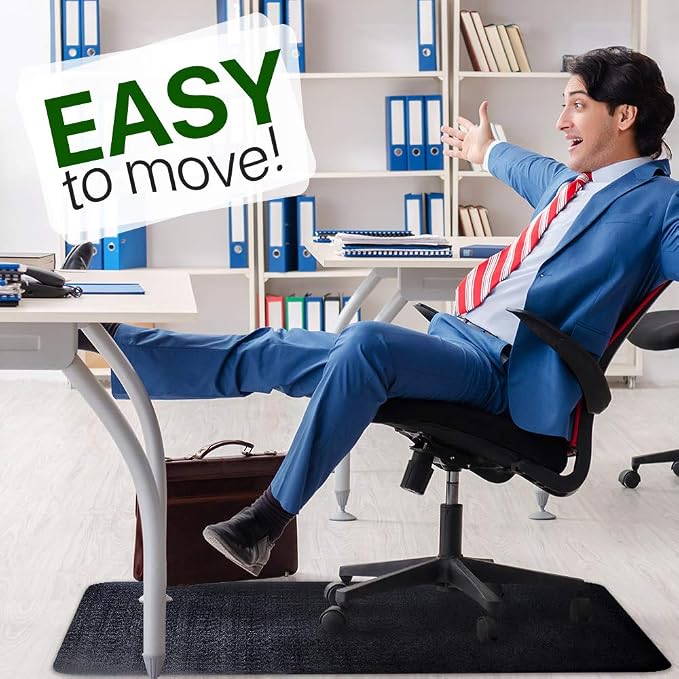 Office Chair Mat for Hardwood Floor: 53"x45" Large Black Rolling Chair Mat for Hard Wood and Tile Floor, Anti-Slip Heavy Duty Floor Protector Mat Under Computer Desk, Easy Glide Chair Mats for Home