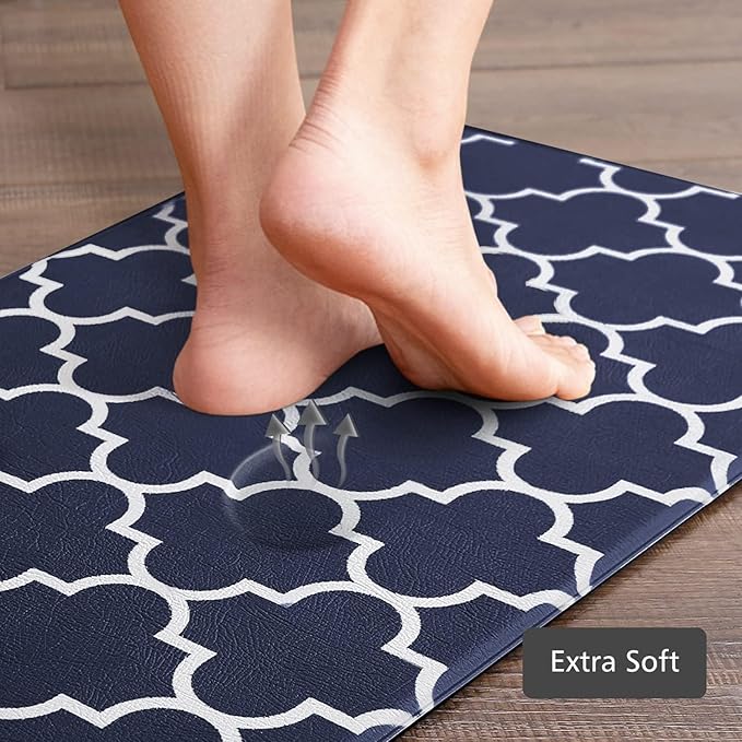 KMAT Kitchen Mat [2 PCS] Cushioned Anti-Fatigue Area Rug Sets, Waterproof Non-Slip Kitchen Mats and Rugs Heavy Duty PVC Ergonomic Comfort Foam Rug for Kitchen, Floor Home, Office, Sink,Blue