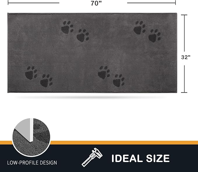 PURRUGS Dirt Trapping Door Mat 32" x 70", Non-Skid/Slip Machine Washable Microfiber Entrance Rug, Shoes Scraper, Dog Doormat, Super Absorbent Floor Mat for Muddy Wet Shoes and Paws, Grey