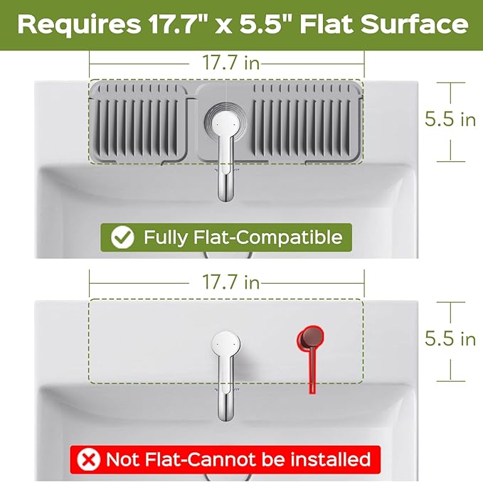 18 Inch Silicone Faucet Mat for Kitchen Sink Splash Guard – 2025 Upgraded Draining Mat with Water Tray Behind Faucet – Countertop Protectors to Catch Spills (Gray, 17.7" x 5.5")