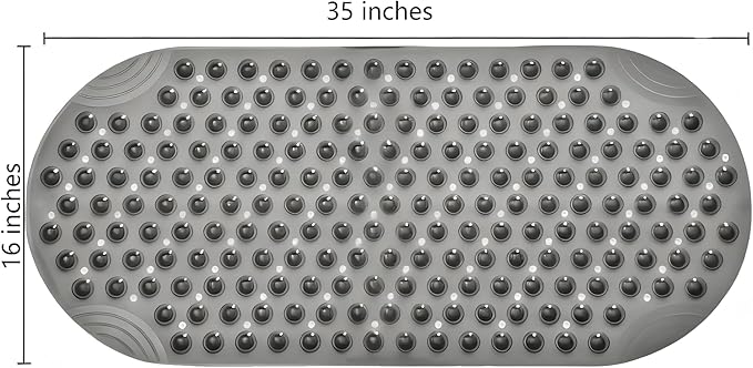 Anti Slip Bathtub Mat,Non Slip Bath Mat,16x35 Inch Extra Long Tub Mat,Machine Washable Bathroom Shower Mat with Suction Cups and Drainage Holes,Soft on Feet (Grey)