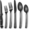 EWFEN 24-Piece Black Silverware Set with Steak Knives, Black Flatware Set for 4, Food-Grade Stainless Steel Tableware Cutlery Set, Mirror Finished Utensil Sets for Home Restaurant, Roman Column