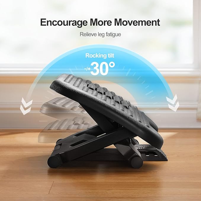 HUANUO Foot Rest for Under Desk at Work, Adjustable Footrest with Massage Texture and Roller, Ergonomic Foot Stool with 3 Height Position, 30 Degree Tilt Angle Adjustment for Home, Office