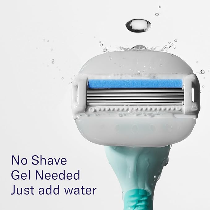 Flamingo Moisture Plus Women's Razor Set - No Shave Gel Needed - 1 Razor Handle, 1 Blade Refill, Shower Holder - Seafoam