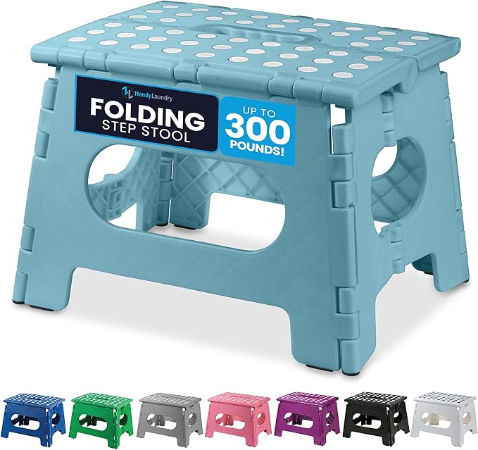 Handy Laundry Folding Lightweight Step Stool - Sturdy Enough to Support Adults - Opens Easy with One Flip - Great for Kitchen, Bathroom or Bedroom (Teal - 9 Inch)