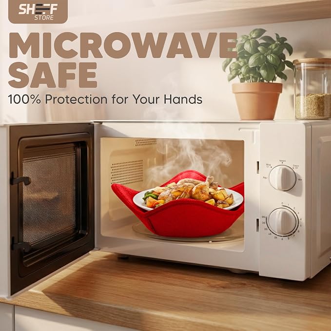 Sheff Microwave Bowl Cozy Holders Set of 4 - Durable and Reliable for Hot and Cold Plates and Dishes - Ideal Household Gift (Red, 11 inch)
