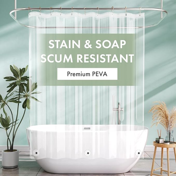 AmazerBath Camper Shower Curtain Liner 60x64, Clear Shower Curtain Liner, Waterproof Plastic Shower Liner, Cute Lightweight PEVA Shower Curtain with 3 Magnets and 10 Rustproof Metal Grommets