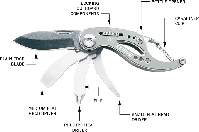 Gerber Gear Curve EDC Multitool 6-in-1 Pocket Knife Keychain with Pocket Screwdriver, Gifts for Men, Gray