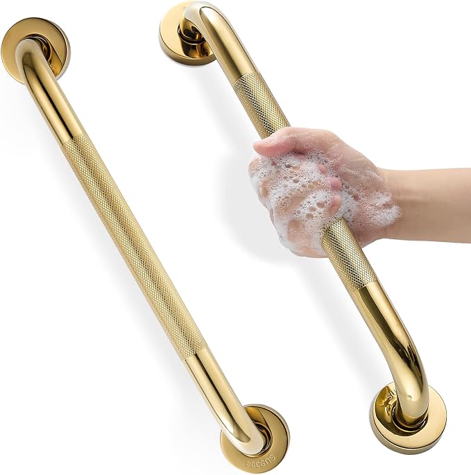 Grab Bars for Shower, Zynuhmo 2 Pack 16 Inch Anti Slip Stainless Steel Bathroom Safety Shower Grab Bar Handrails for Handicap Injury Pregnant Senior Assist Shower Handles(Titanium Gold, 1" Diameter)