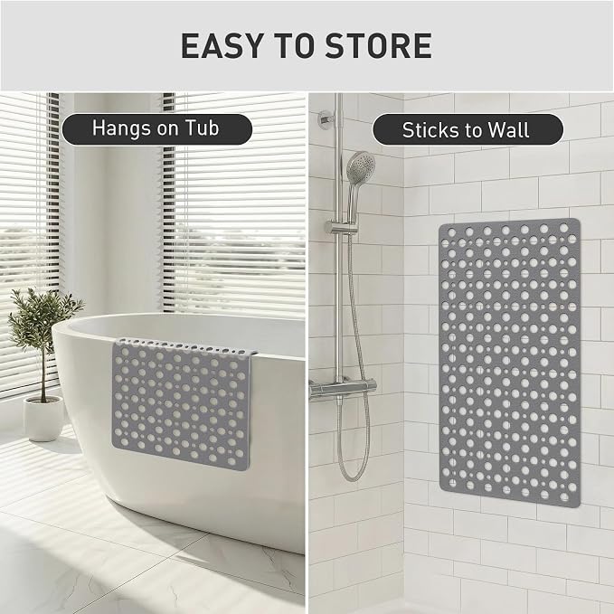 XIYUNTE Bath Mat for Tub Non Slip Shower Mat -28" x 15" Soft TPE Bathtub Mat Non Slip Shower Mats for Inside Shower, Anti Slip Shower Floor Mat with Suction Cups, Quick-Drying Bath Tub Mat, Grey
