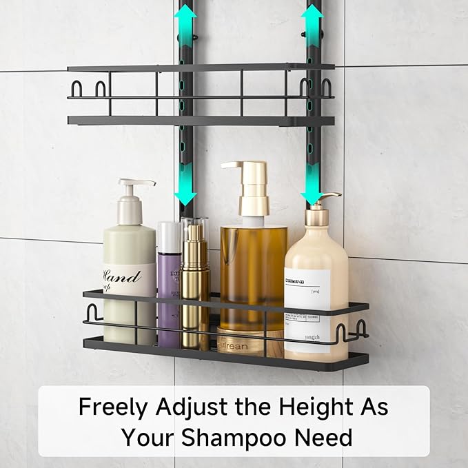 3 Tier Hanging Shower Head Caddy, Adjustable Hanging Shower Caddy Over Showerhead, No Drilling Handing Racks Rustproof for Bathroom Shampoo Soap Storage