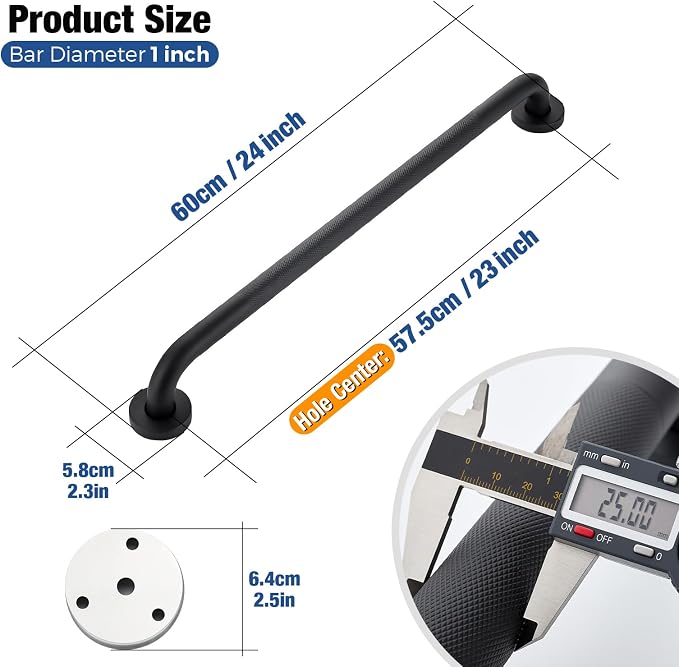 Grab Bars for Shower 2 Pack 24-Inch, Stainless Steel Anti-Slip Safety Shower Handle for Elderly Bathroom Wall Support Handicap Handicap Grab Bars for Seniors, Matte Black