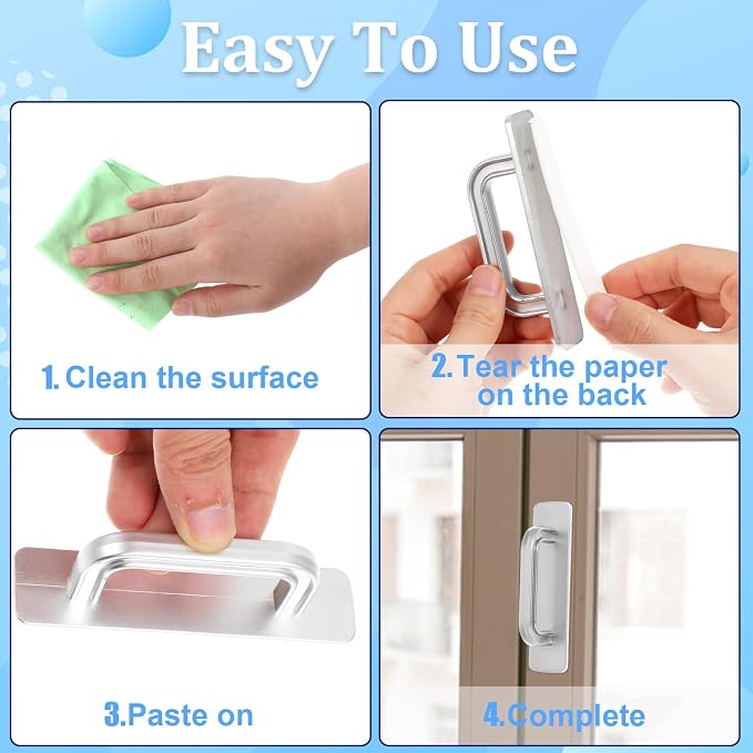 2 Pack Adhesive Cabinet Handles, Stick on Handles for Cabinets, No Drill Peel and Stick for Kitchen Cabinet Closet Glass Sliding Shower Door Handle (Silver)